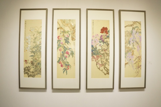  李雪松 《瑞花四屏 》136×34cm×4 绢本 2016