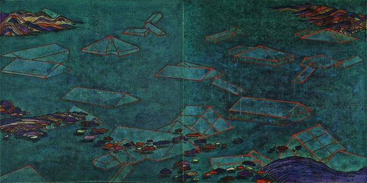 郝建涛 《混沄之往 No.29》 100×100cm×2 布面综合材料  2015
