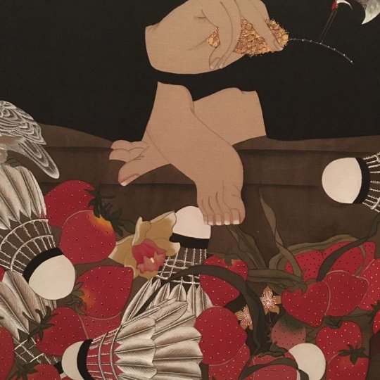 《鸟·袅》 58×389cm 绢本水墨、金箔  2017 （局部）
