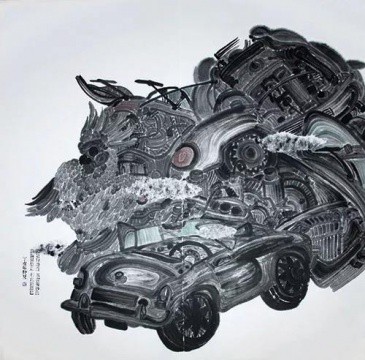 王敏《八段錦4》138×138cm,纸面水墨,2007
