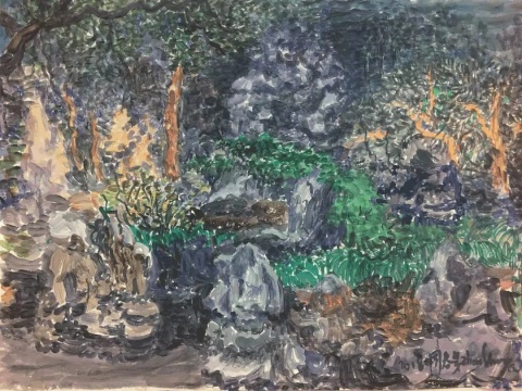 周春芽 《豫园小景》纸上丙烯 43.8x32.5cm 2018
