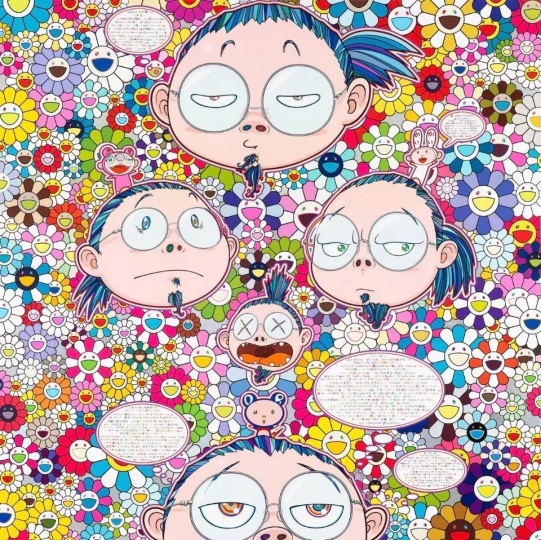 Takashi Murakami, Self-Portrait of the Manifold Worries of a Manifoldly Distressed Artist, 2012, Acrylic on canvas mounted on board, 59×59 inches (150×150cm), © Takashi Murakami/Kaikai Kiki Co., Ltd. All rights reserved. Courtesy Gagosian
