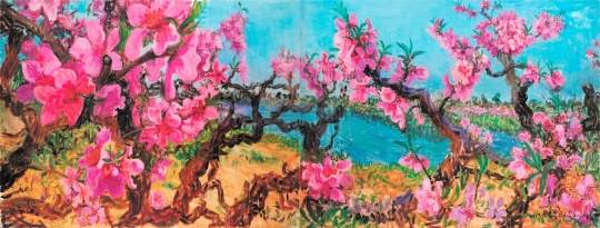 周春芽 《春风拂揽露华浓》  160×420cm 布面油画 2013
