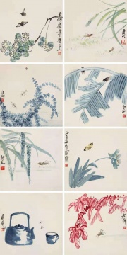 齐白石 《工笔花虫册》34×34 cm×8 册页八开 设色纸本 1936
