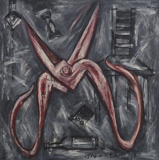 《日常史诗·剪刀》 140×140cm 布面油画 1994

 
