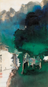 LOT 2032 张大千《山居图》49×28cm 设色纸本 1978
估价：350万 - 550万元
