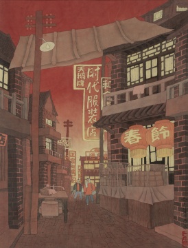 任建国 《燕京四景之春》 52x42cm 绢本工笔重彩 1981年
